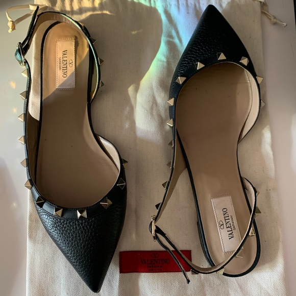 rockstud calfskin leather slingback ballet flat